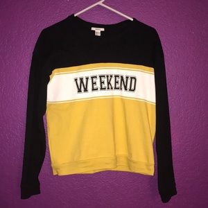 black & yellow “weekend” shirt from forever 21